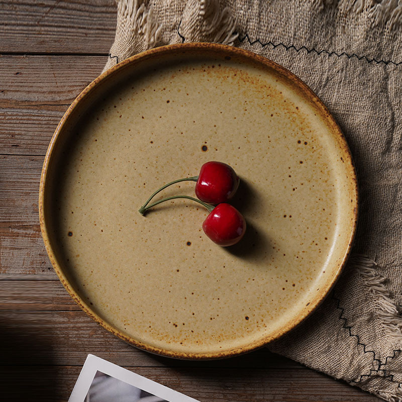 Japanese style stoneware plate retro style old spot Net red food yellow plate plate B & B hotel commercial tableware