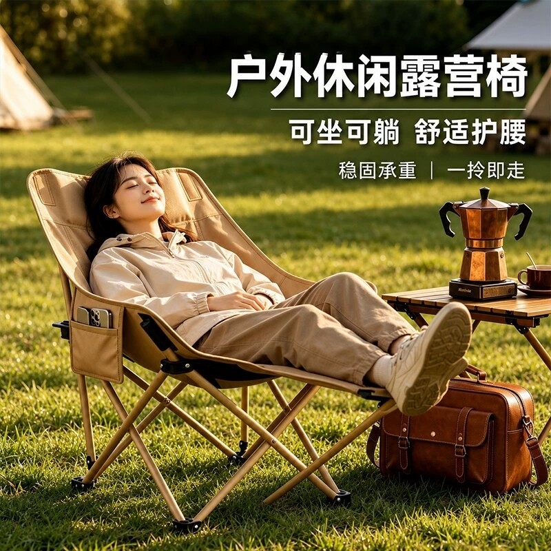 New outdoor folding chair, simple and lightweight moon chair, thickened and reinforced, portable for picnics, camping, and leisure New outdoor folding chair, simple and lightweight moon chair, thickened and reinforced, portable for picnics, camping, and leisure