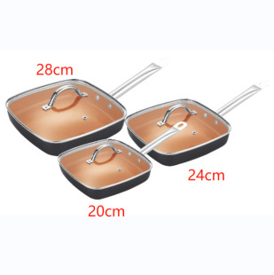 Copper Pan Copper Color Square Frying Pan Aluminum Frying Pan Flats Bottom Pan Stretch Plate 6-Piece Set Shallow Plate