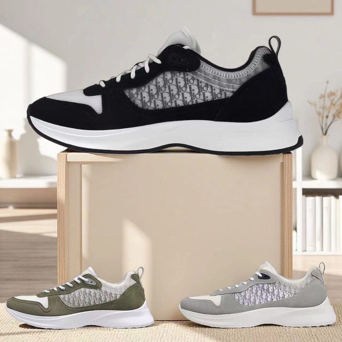 Cross-Border European B25 Printed Lettering Men's Thick-Soled Casual Shoes with Mesh Breathable Versatile Sports Running Shoes