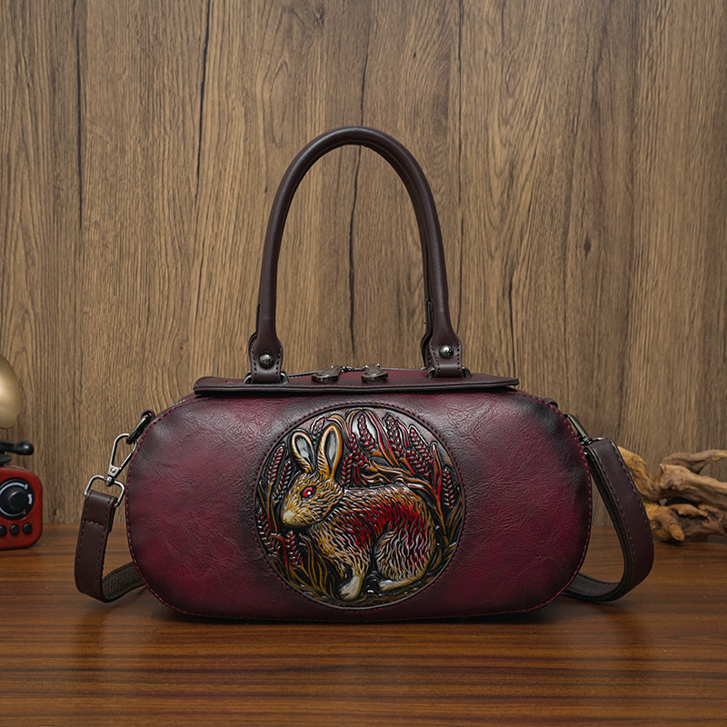 Chinese Style Embossed Boston Handbag - Large Capacity Versatile Casual Commuter Bag For Women - Thumbnail 6