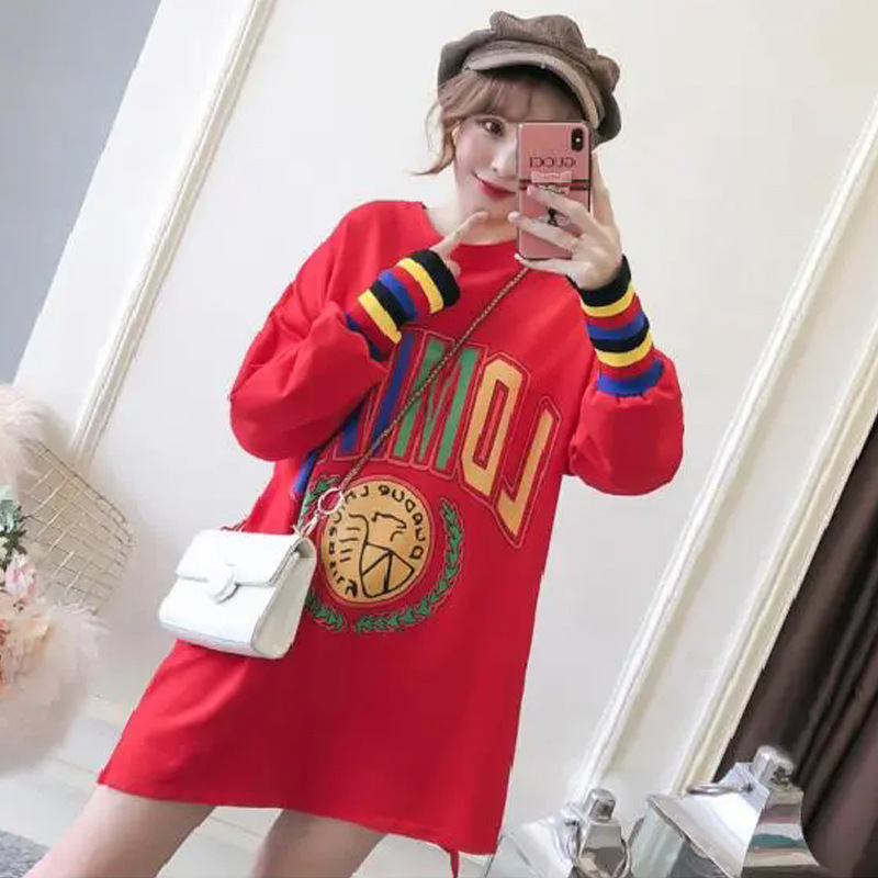 Pregnant Women's Dress Korean Style Stitching Long Sleeve Mid-length Pregnant Mummy plus size Slim Covering Belly All-match Fashionable suit for Pregnancy