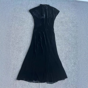 p420460lxj8.19 夏新款真絲絲絨旗袍連衣裙修身長款顯瘦長裙