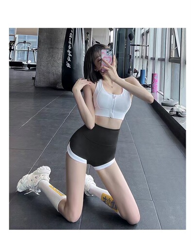 High-waist tummy-tuck butt-lifting outerwear yoga fitness peach-butt color-blocked three-quarter yoga shorts for women