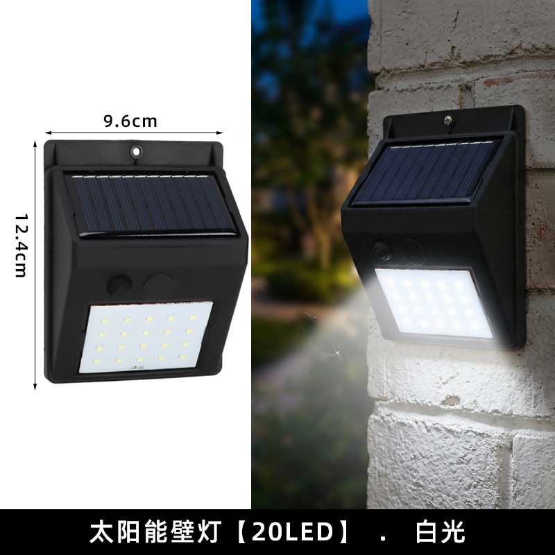 Lámpara Solar de pared 20LED con detección de movimiento humano, lámpara de jardín para el hogar, iluminación exterior, farola impermeable para patio y jardín