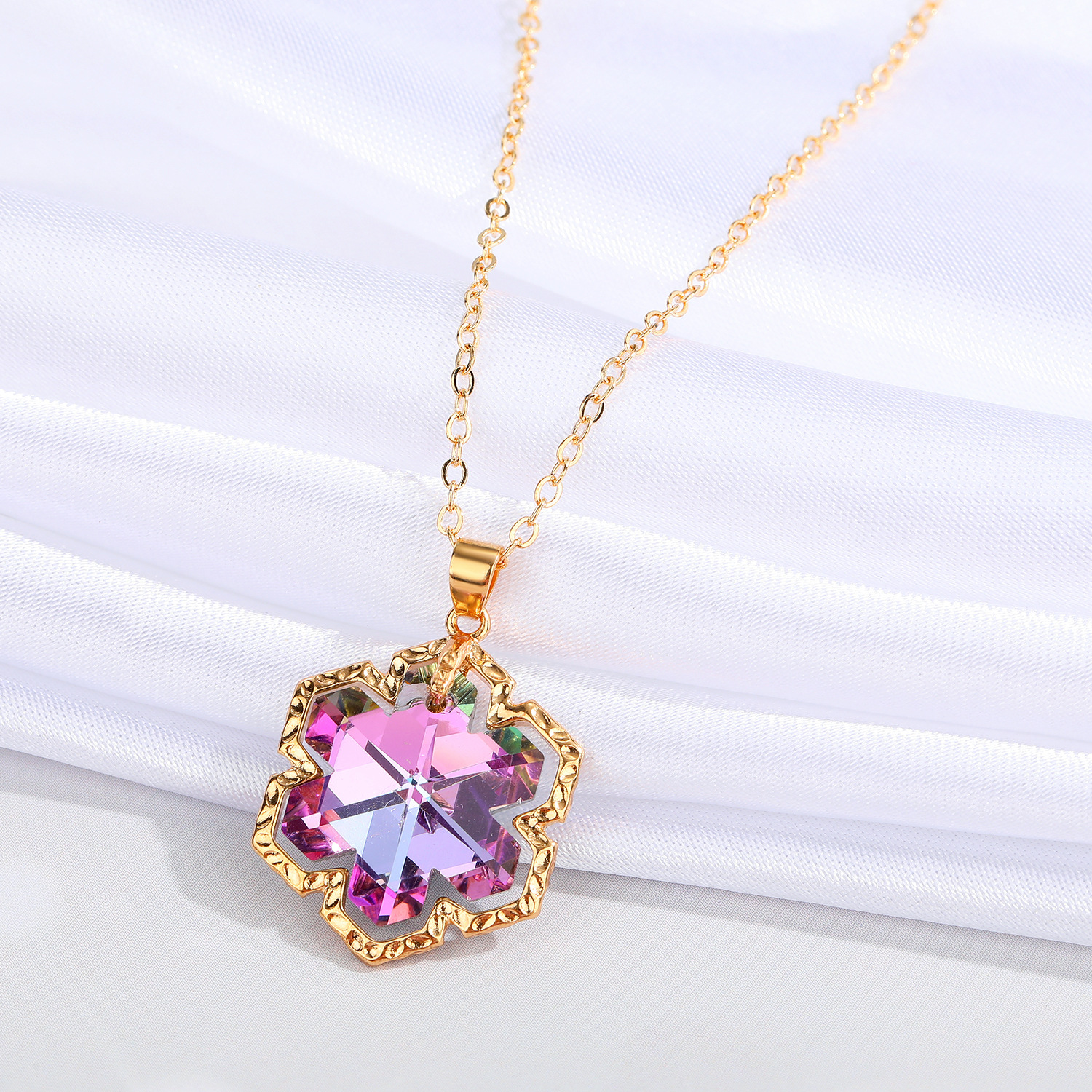 Jewelry Colorful Crystal Glass Necklace Simple Moon Pendant Clavicle Chain Jewelry display picture 5