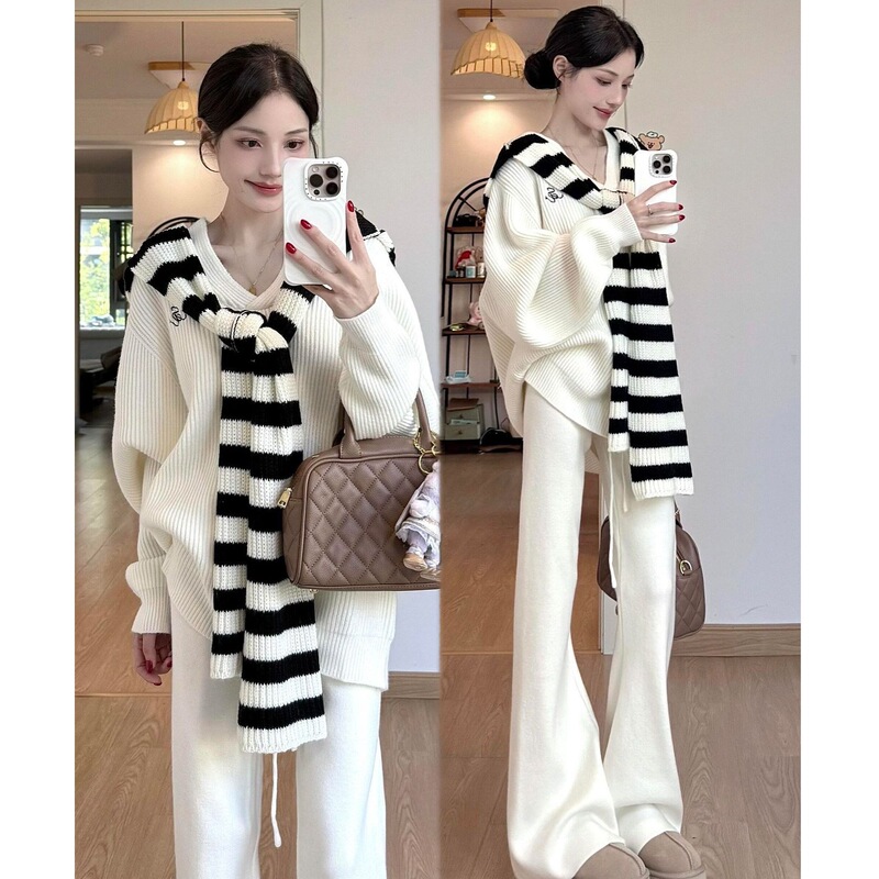 In stock|Autumn and winter Korean style simple and relaxed shawl sweatshirt top and casual pants set for women, available for wholesale In stock|Autumn and winter Korean style simple and relaxed shawl sweatshirt top and casual pants set for women, available for wholesale