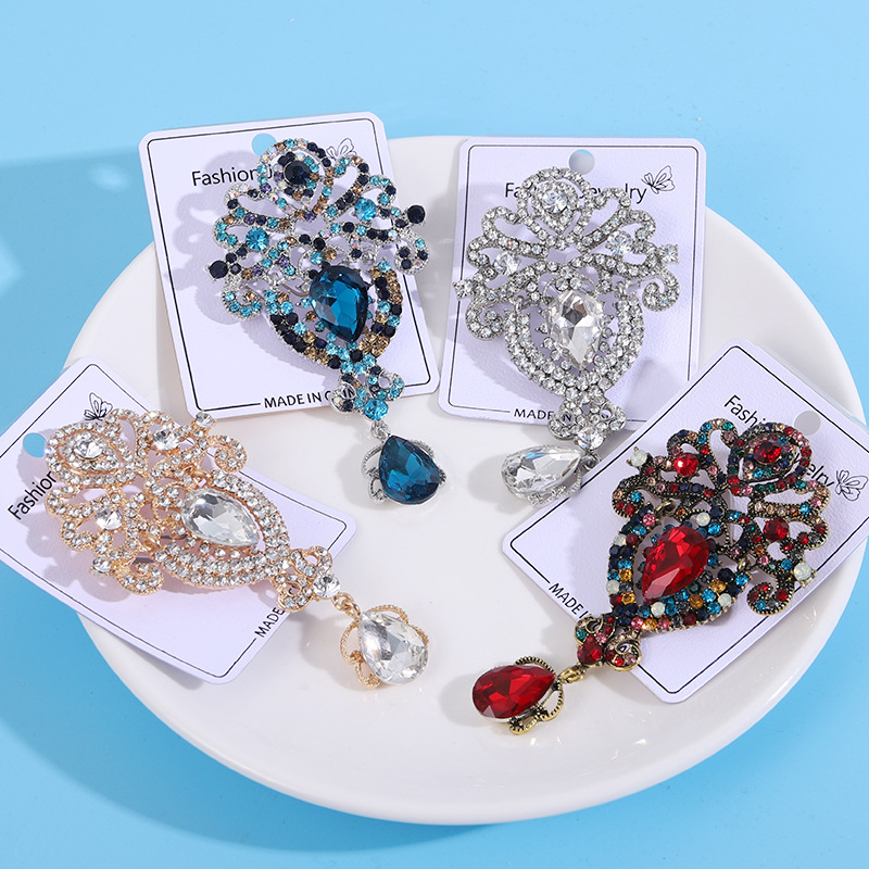 Broche de pingente com strass retrô criativo para comércio exterior transfronteiriço europeu e americano, corsage feminino de alta qualidade._voghion.com