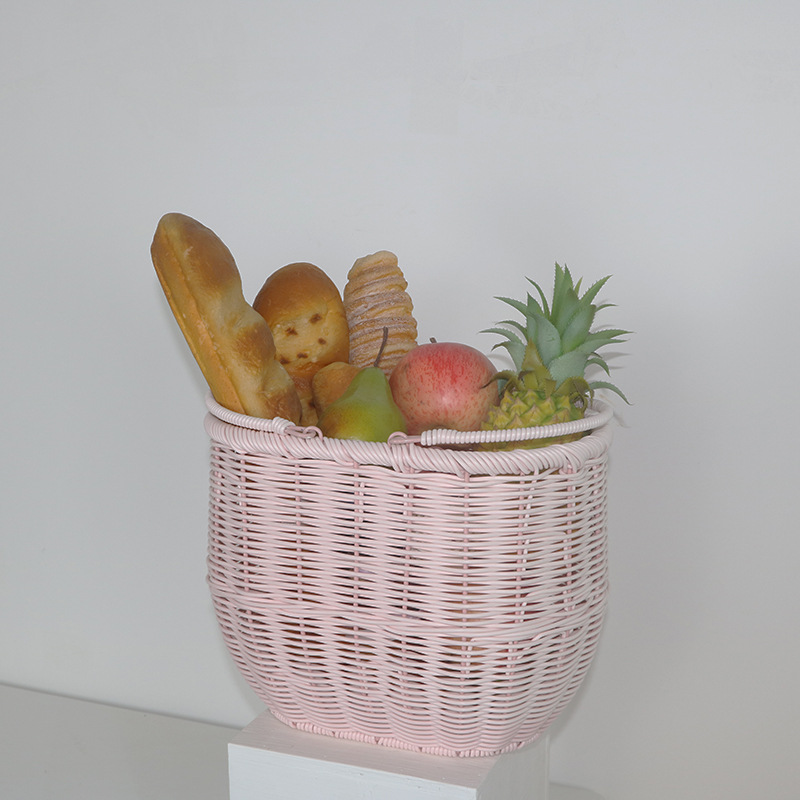 Ins estilo de almacenamiento de la cesta portátil PE Rattan cesta tejida flor floral arreglo floral azul portátil