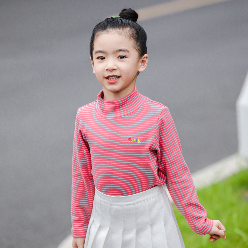 어린이 스트라이프베이스 셔츠 따뜻한 미드 칼라 긴팔 소프트 프리 룸 홈 캐주얼 탑 대형 어린이
