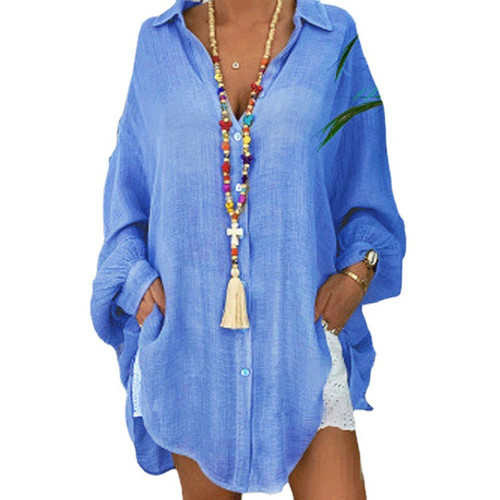 Women's Spring Summer European and American Style Button Down Long Sleeve Loose Casual Shirt Top