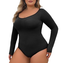 亚马逊欧美长袖大码连体内衣无缝托胸贴合女塑形收腹塑身三角排扣