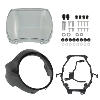 Gb350/S 23-24 Modified Pig: Motorcycle front windshield - bright-black-headlight-smoky-gray-windshield