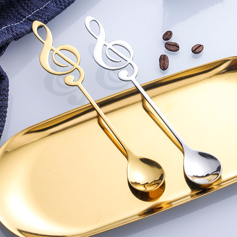 304 cuchara de música de acero inoxidable creativo nota musical forma café postre cuchara de oro regalo transfronterizo en stock al por mayor