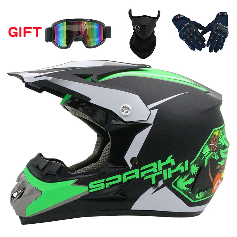 Motosiklet kaskı (dəbilqə) — Motuoche Mask, and Gloves - matte-green-ghost-head-goggles-mask-black-gloves-s