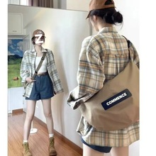 秋冬季宽松格子长袖复古衬衫春秋新款慵懒衬衣上衣休闲外套ins风