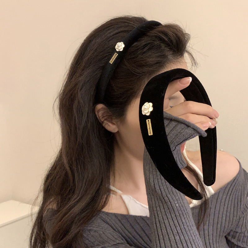 小香風復古簡約花朵黑色出遊發箍女百搭氣質女式時尚頭箍髮飾