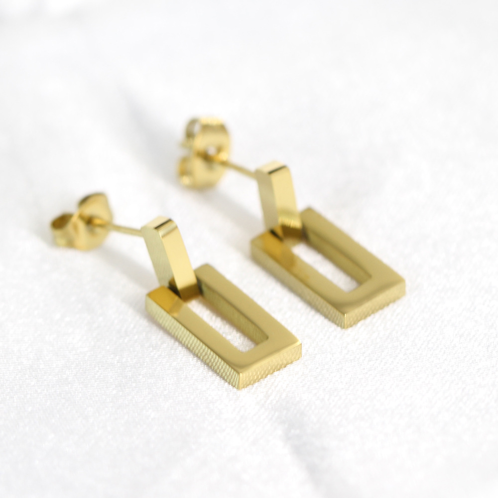 Fashion Geometric Hollow Rectangular Pendant Titanium Steel Earrings  display picture 6