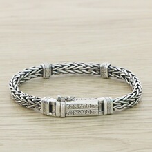 森系帅气S925纯银手链男士泰国手工编织手链个性潮男复古粗款手环