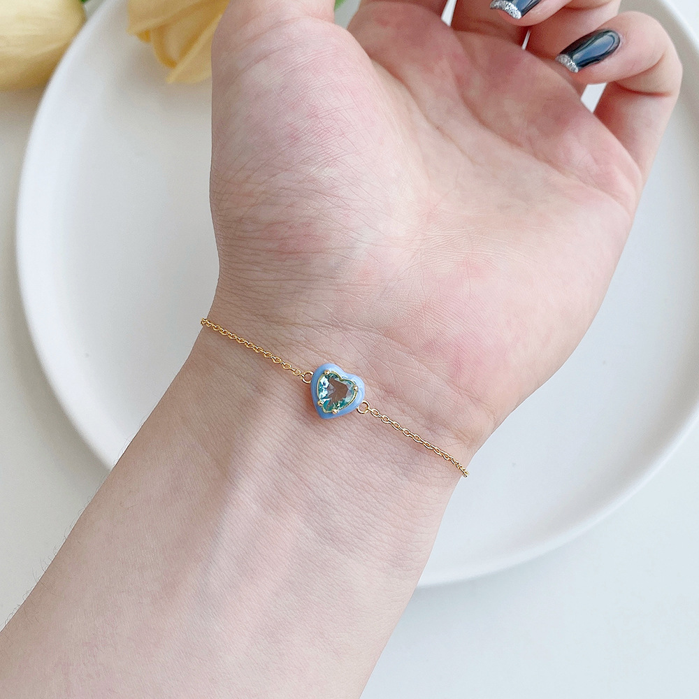 Fashion Heart Shape Sterling Silver Inlaid Zircon Bracelets