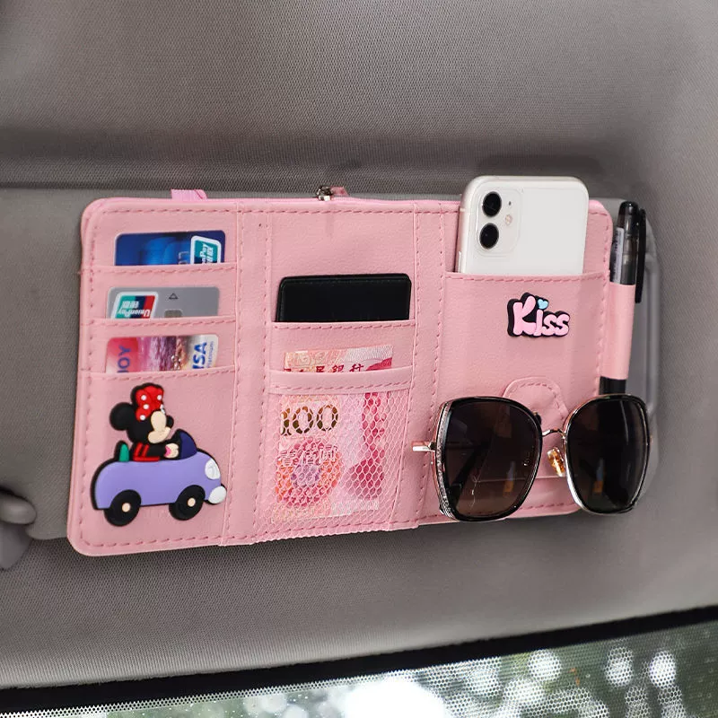 Автомобильный солнцезащитный козырек для хранения, многофункциональный автомобильный держатель для очков, держатель для карт, кожаная сумка для хранения, держатель для карт, салон автомобиля