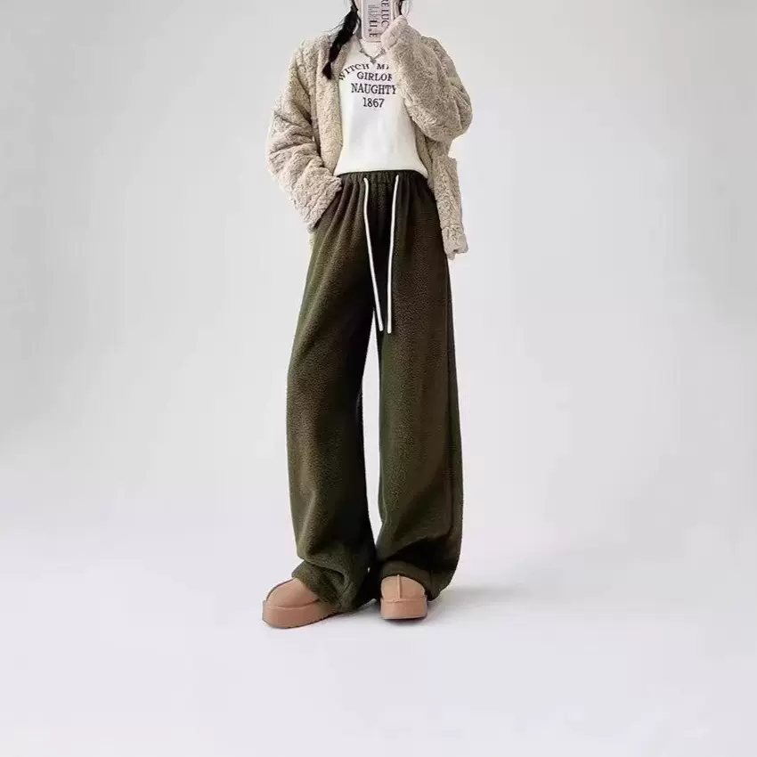 颗粒绒阔腿裤女秋冬季加厚裤子新款休闲高腰垂感美拉德窄版直筒裤