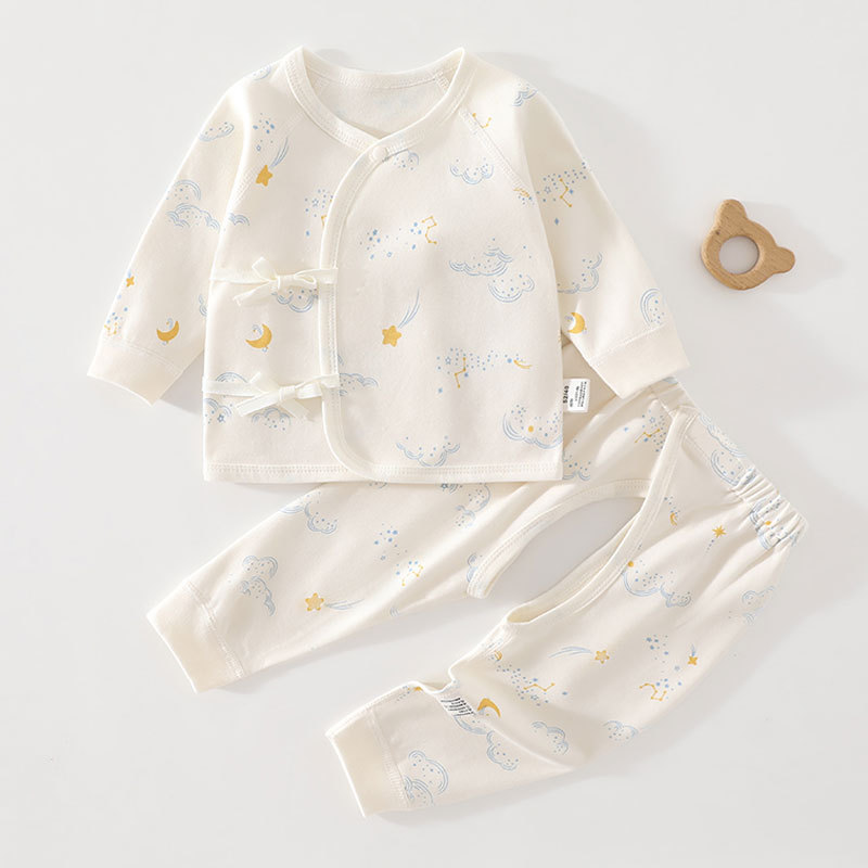 Class A Spring and Autumn Pure Cotton Seamless Baby Set with Straps, Newborn Butterfly Romper, Baby Open-Crotch Pants, All-Season Base Layer Clothing