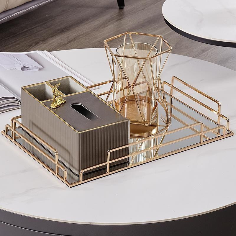 Sala de estar minimalista moderna, control remoto multifuncional, caja de pañuelos, mesa de comedor de lujo ligera para el hogar, mesa de centro, caja de dibujo de papel, decoración floral