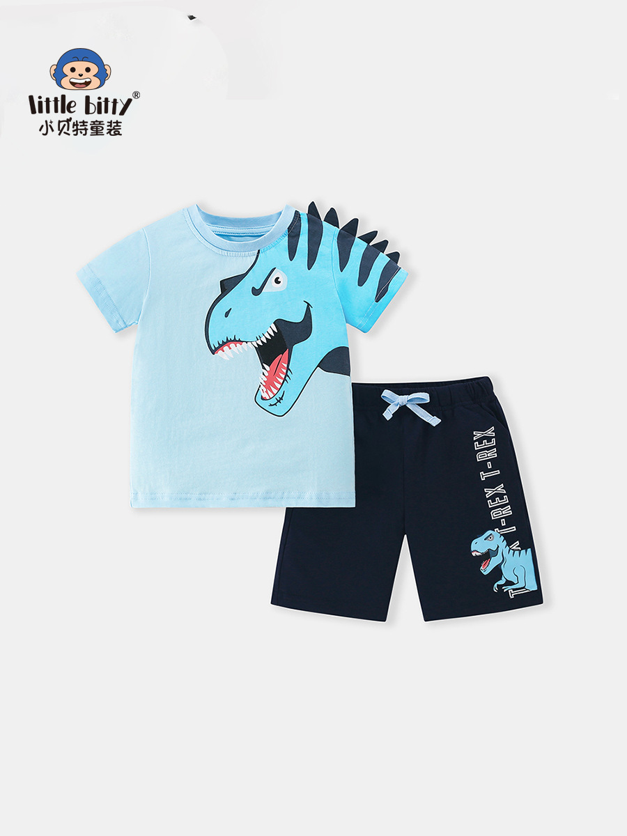 European and American Kidsren's Clothing Kidsren's Suits Summer New Small and Medium-Sized Kidsren's Two-Piece Set Boys' T-Shirt Suit Shorts Combination