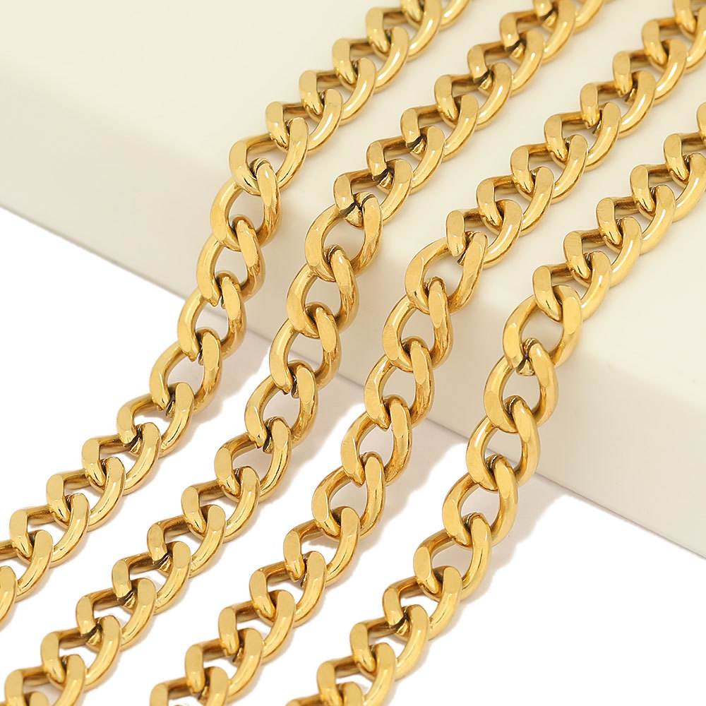Color-preserving vacuum-plated stainless steel Cuban link chain, double-sided polished snake chain, hip-hop punk necklace bracelet DIY accessory