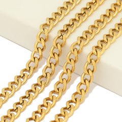 Color-preserving vacuum-plated stainless steel Cuban link chain, double-sided polished snake chain, hip-hop punk necklace bracelet DIY accessory