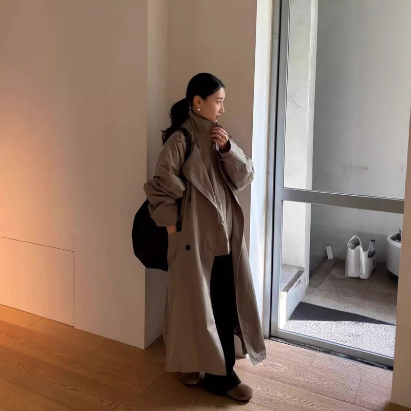 Mon*Ha Autum New High-End Elegant Fashionable Loose Stand-Up Collar Fake Two-Piece Long Windbreaker Jacket Mon*Ha Autum New High-End Elegant Fashionable Loose Stand-Up Collar Fake Two-Piece Long Windbreaker Jacket