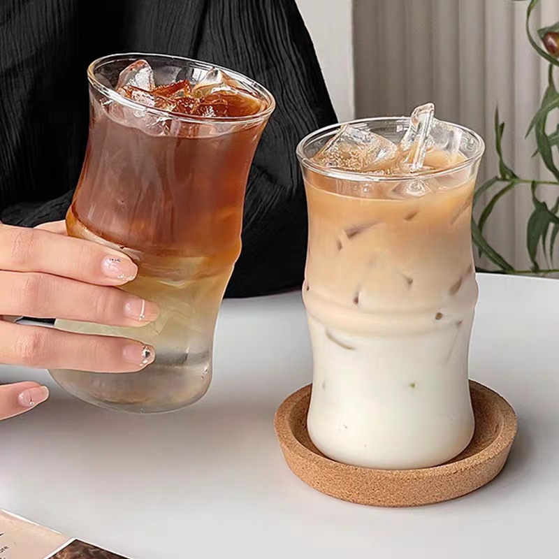 Nueva taza de bambú china, taza de vidrio, taza de tubo de bambú, taza de diseño, taza de café americano de hielo, taza de vidrio ins de red neta
