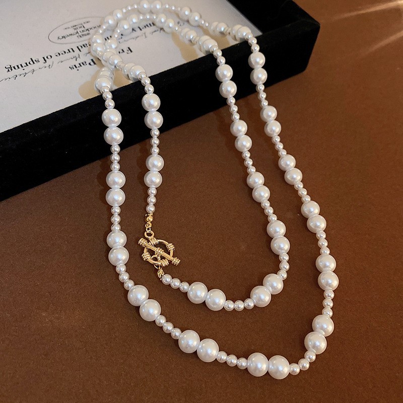 Collar con cuentas de perlas de gota de agua con diamantes transfronterizos otoño e invierno cadena de suéter de lujo ligero francés moda todo fósforo joyería de alta gama