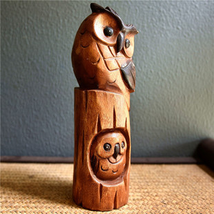 Thai Teak Carved Ornaments Owl Creative Solid Wood Wooden Home Decoration Shop Decorations Cute Crafts