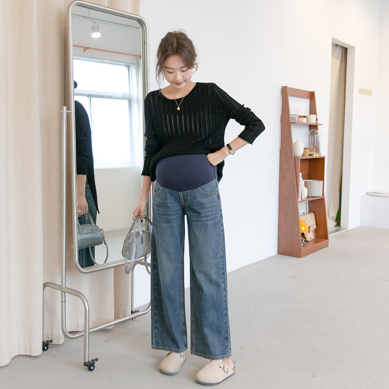 Spring and Autumn maternity clothes fashion maternity pants all-match wide-leg pants belly support pants personality pocket slimming leg straight maternity clothes