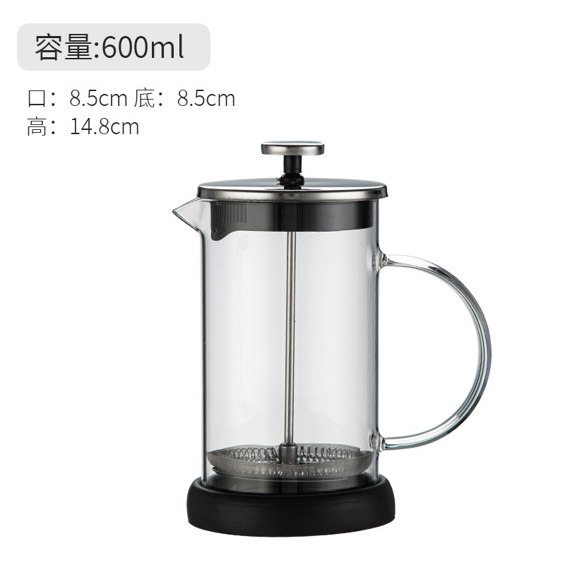 Cafetera de preparación, olla de filtro de perforación manual, taza de filtro de café de espuma de leche de vidrio, tapa de acero inoxidable, olla de presión al por mayor