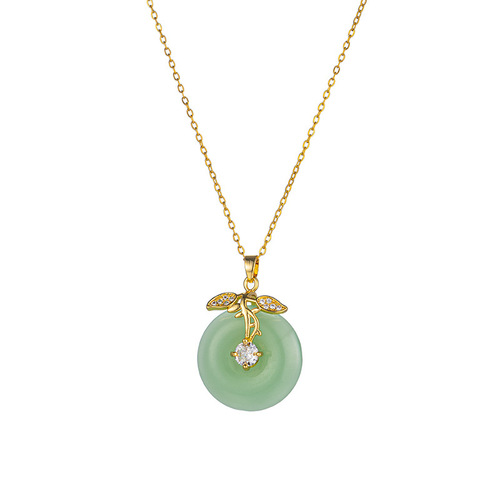 Personalized same style Sansheng lucky titanium steel necklace women's light luxury niche imitation jade pendant high-end safety buckle