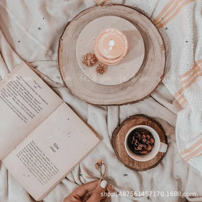 圆形木片杯垫复古咖啡杯隔热垫香薰蜡烛底座垫拍照道具摆设装饰垫|ms