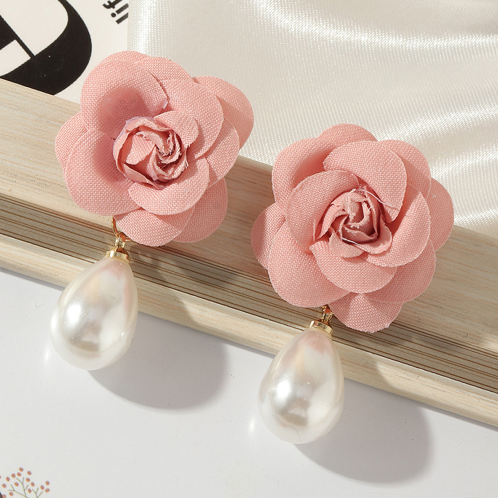 Imitation pearl earrings fashion cloth flower earrings womenpicture4
