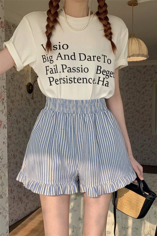 Trendy Striped High-Waisted Casual Shorts for Women, Summer 2026 New Style, Retro Versatile Petite Wide-Leg Pants