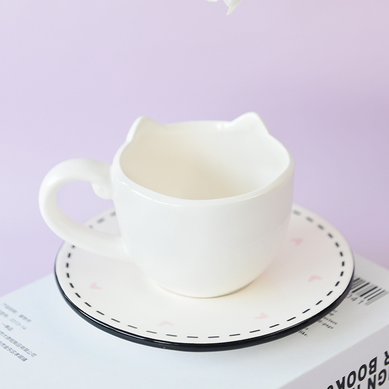 Gato negro taza de café y platillo traje de vajilla de cerámica serie cafetería club conjunto completo de fabricantes de una sola pieza de entrega