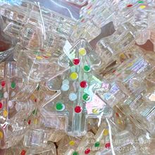透彩波点圣诞节亚克力圣诞树直孔串珠手工diy手机链包链饰品 配件
