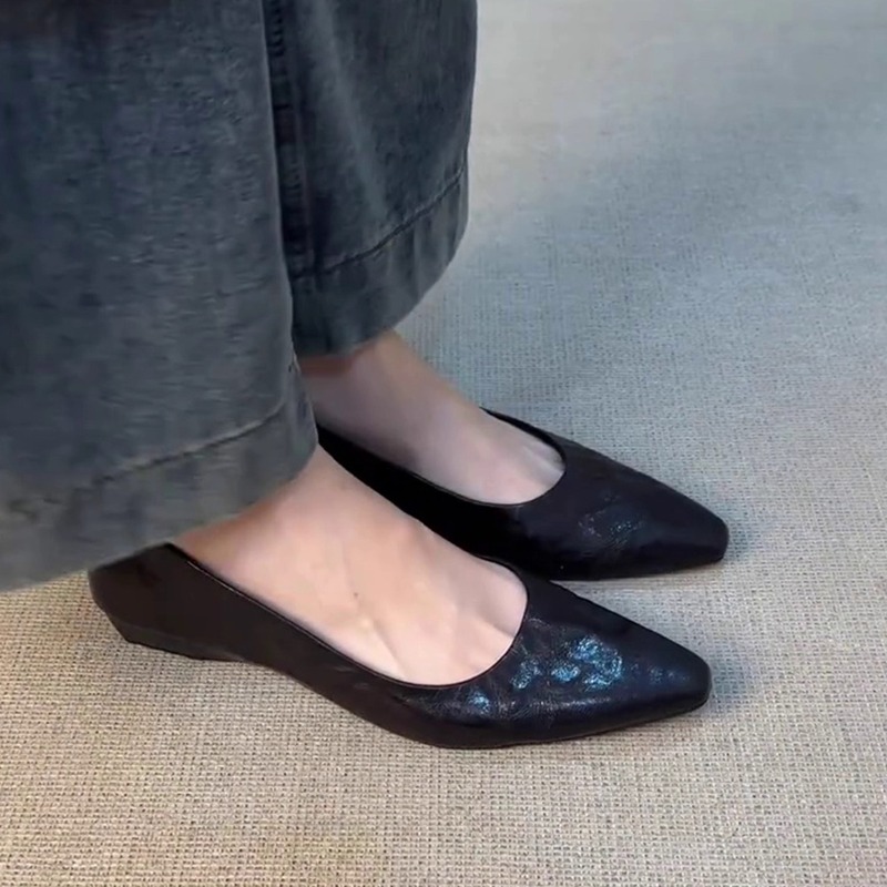 现货版~尖头法式气质浅口百搭软底舒适褶皱设计小众日常通勤单鞋|undefined