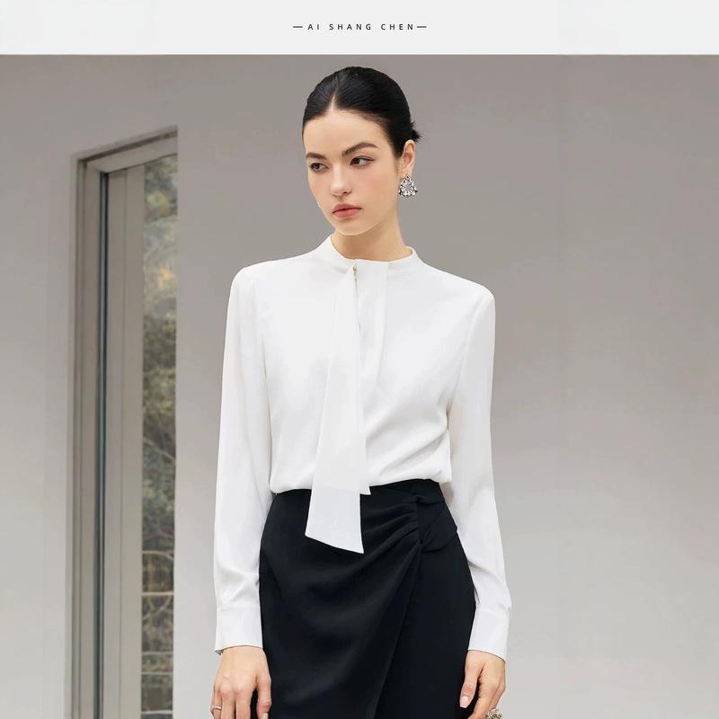 Aishangchen elegant long-sleeved shirt for women, professional commuting white shirt with a stylish design Aishangchen elegant long-sleeved shirt for women, professional commuting white shirt with a stylish design