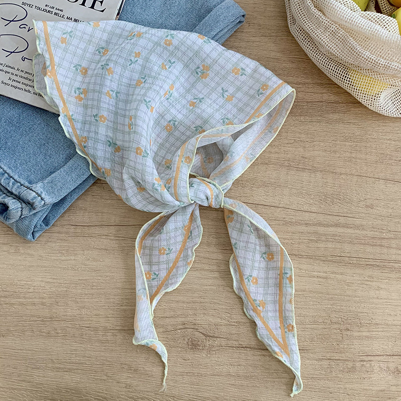 Bufanda de seda nuevo estilo protector para el cuello bufanda para el cuello pequeño y fresco pañuelo floral a cuadros cinturón para el cabello para atar el cabello bufanda triangular multiusos para atar la cintura