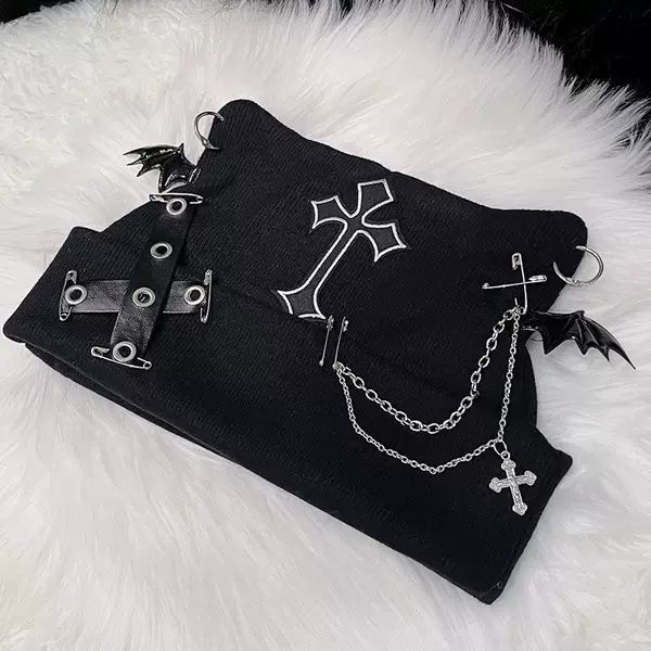 Subculture Original Punk Cat Ear Hat Cross Chain Wool Hat Autumn and Winter Warm Cat Ears Abi Hat