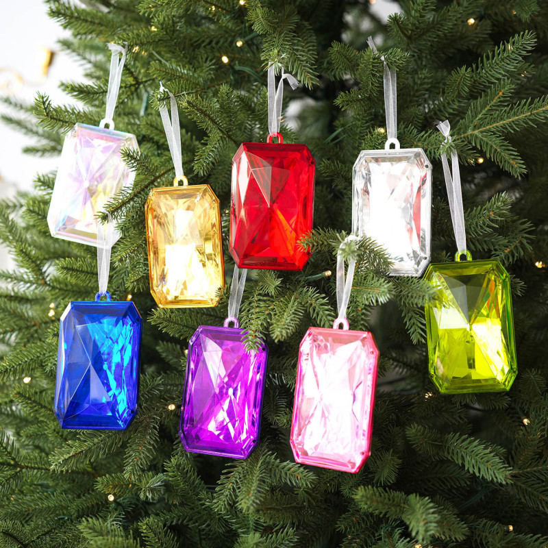 新しいクリスマスツリーペンダントカラフルな光沢のあるアクリルフェイクジェムストーンペンダントクリスマスとバレンタインデーの装飾クロスボーダー|undefined