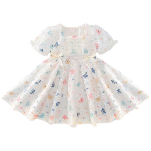 Girls' fashionable princess dress summer dress 202 new style little girl's fashionable lace skirt children's Korean version mesh dress