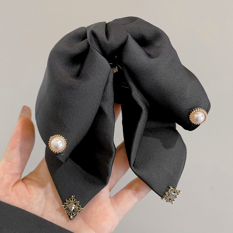 2 clip de lazo de satén retro negro